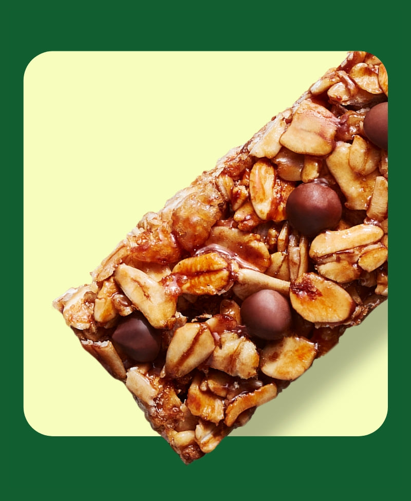 Close up texture image of a chocolate chip granola bar