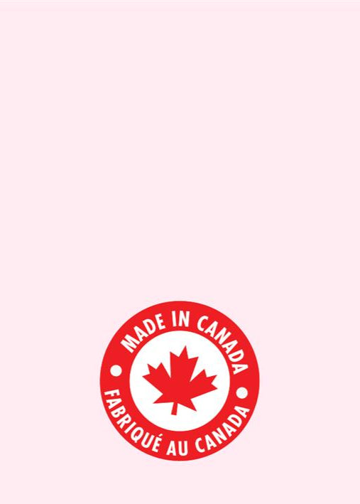 A red Made in Canada logo with a red maple leaf, Fabrique au Canada