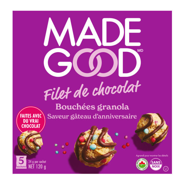 MadeGood Filet de chocolate bouchees granola saveur gateau d'anniversaire